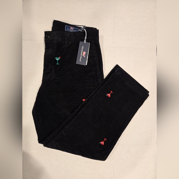 Vineyard Vines Mens Pants 34X30 Black Allover Martini Print Corduroy Stretch NEW